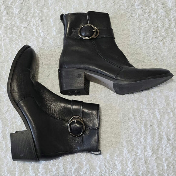 Paul Green Vanessa Block Heel Bootie Leather  black Ankle Boot sz 7.5 - Picture 3 of 6